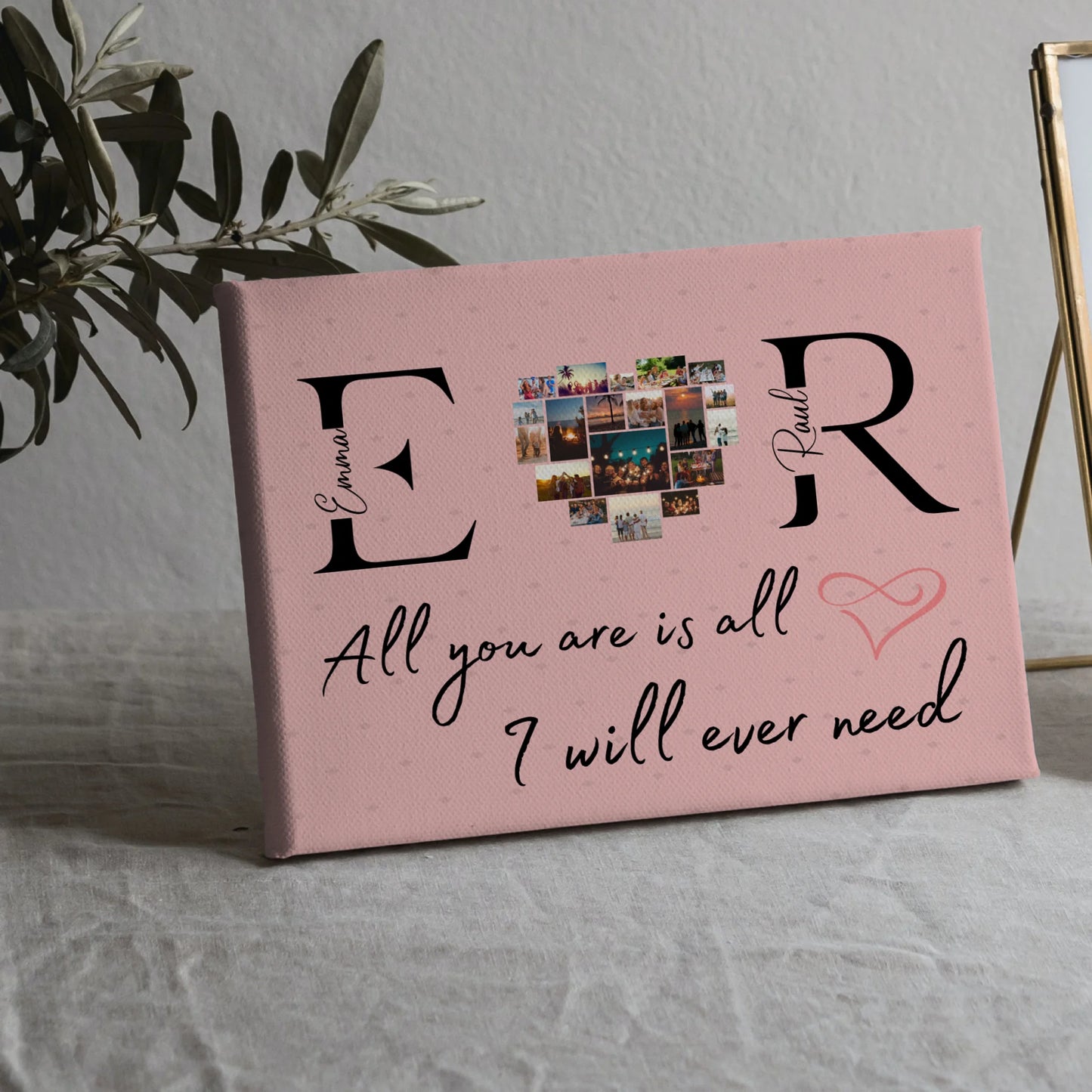 Paar Leinwand für Schatz Mit Initialien Namen und Fotos All You Are Is All I Will Ever Need 5