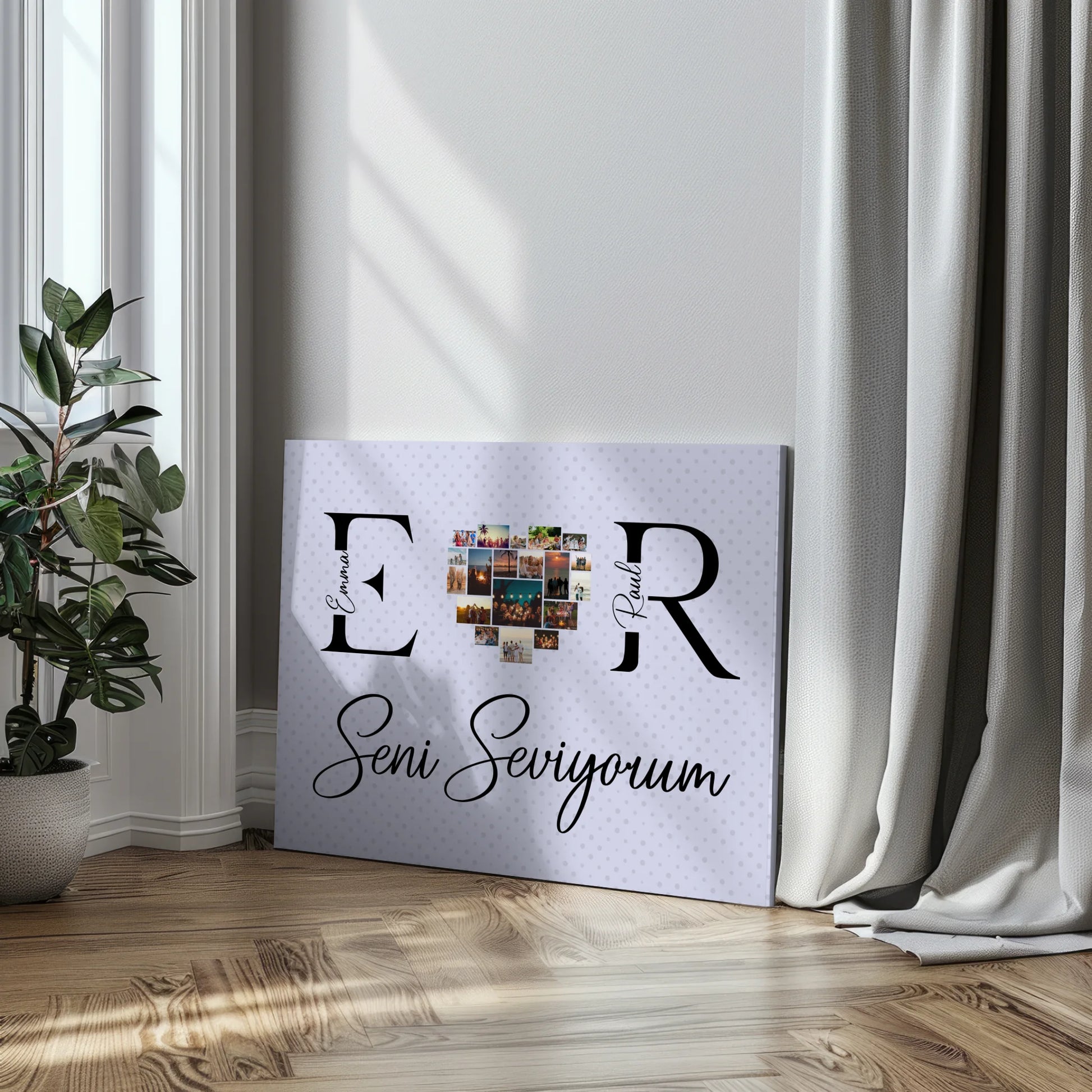Leinwand Personalisiert für Paare Mit Fotos Initialien und Fotos Seni Seviyorum 3