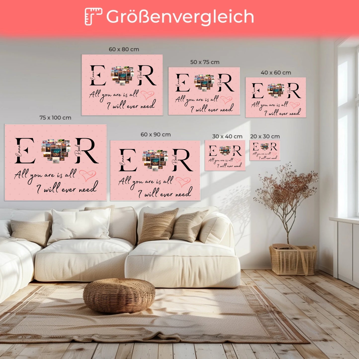 Paar Leinwand für Schatz Mit Initialien Namen und Fotos All You Are Is All I Will Ever Need 6