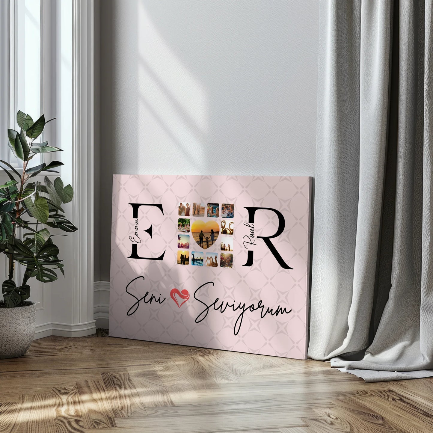 Leinwand Liebe für Paare Mit Namen Initialien und Fotos Seni Seviyorum 3