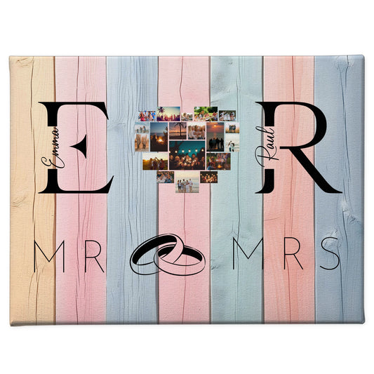 Leinwand personalisiert Mit Initialien Namen und Fotos Mr & Mrs 1