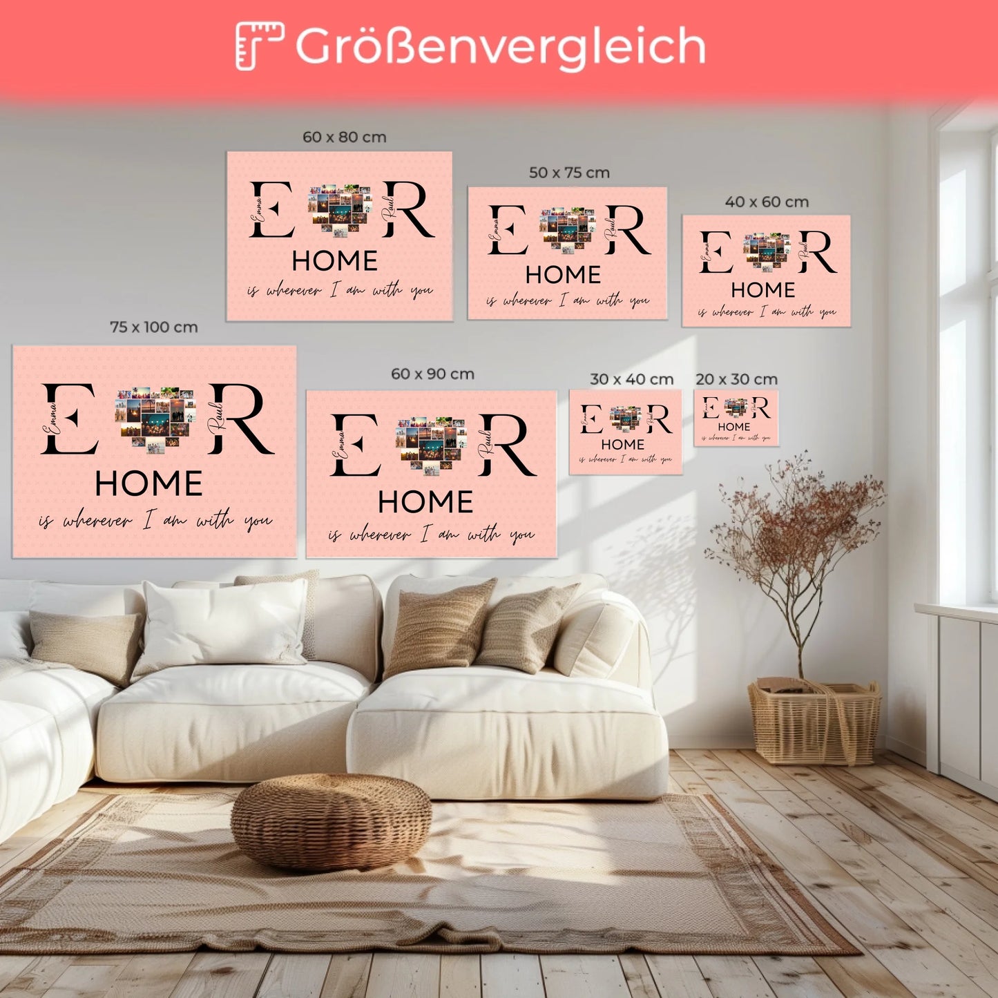 Personalisierte Leinwand Paare Mit Namen Initialien und Fotos Home Is Wherever I Am With You 6