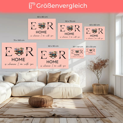 Personalisierte Leinwand Paare Mit Namen Initialien und Fotos Home Is Wherever I Am With You 6