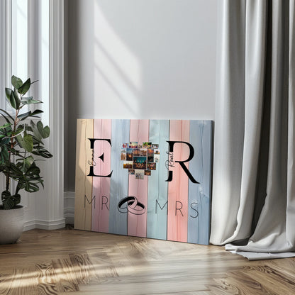 Leinwand personalisiert Mit Initialien Namen und Fotos Mr & Mrs 3