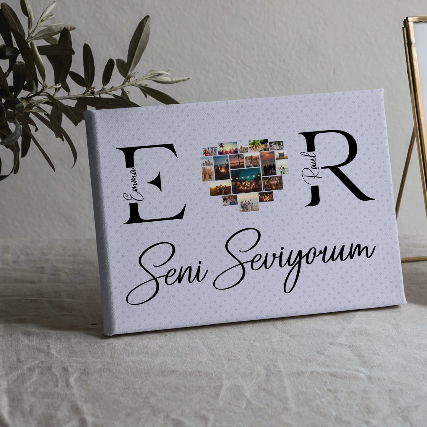 Leinwand Personalisiert für Paare Mit Fotos Initialien und Fotos Seni Seviyorum 5