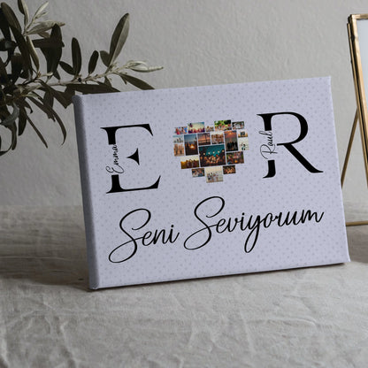 Leinwand Personalisiert für Paare Mit Fotos Initialien und Fotos Seni Seviyorum 5