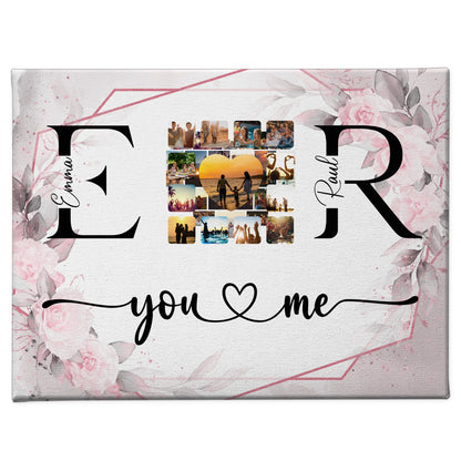 Paar Leinwand für Schatz Mit Namen Initialien und Fotos You & Me 1