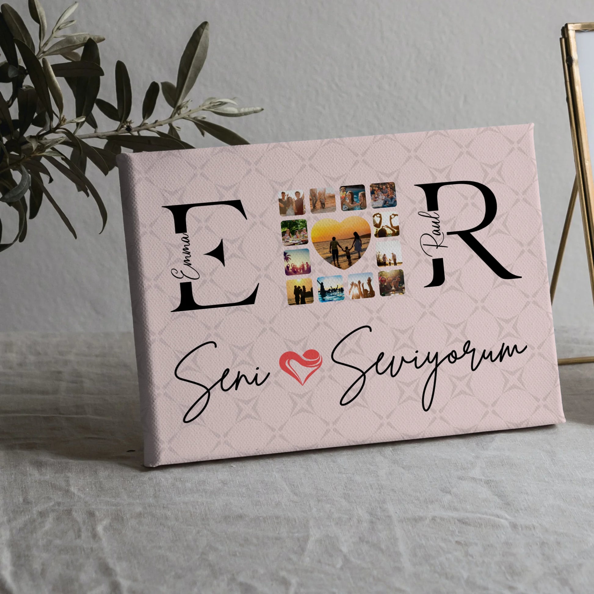 Leinwand Liebe für Paare Mit Namen Initialien und Fotos Seni Seviyorum 5