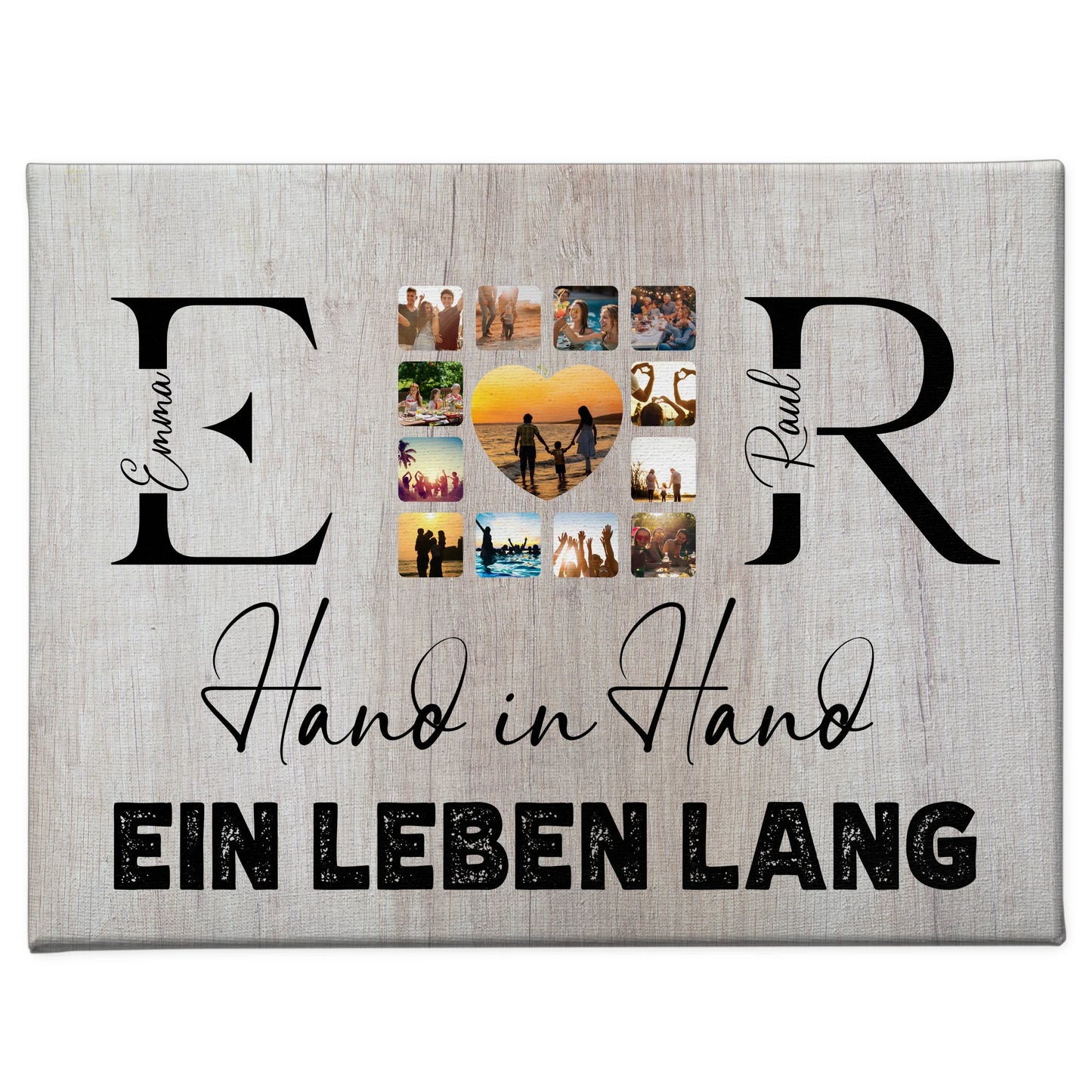 Leinwand Geschenk Personalisiert Mit Initialien Namen und Fotos Hand In Hand Ein Leben Lang 1
