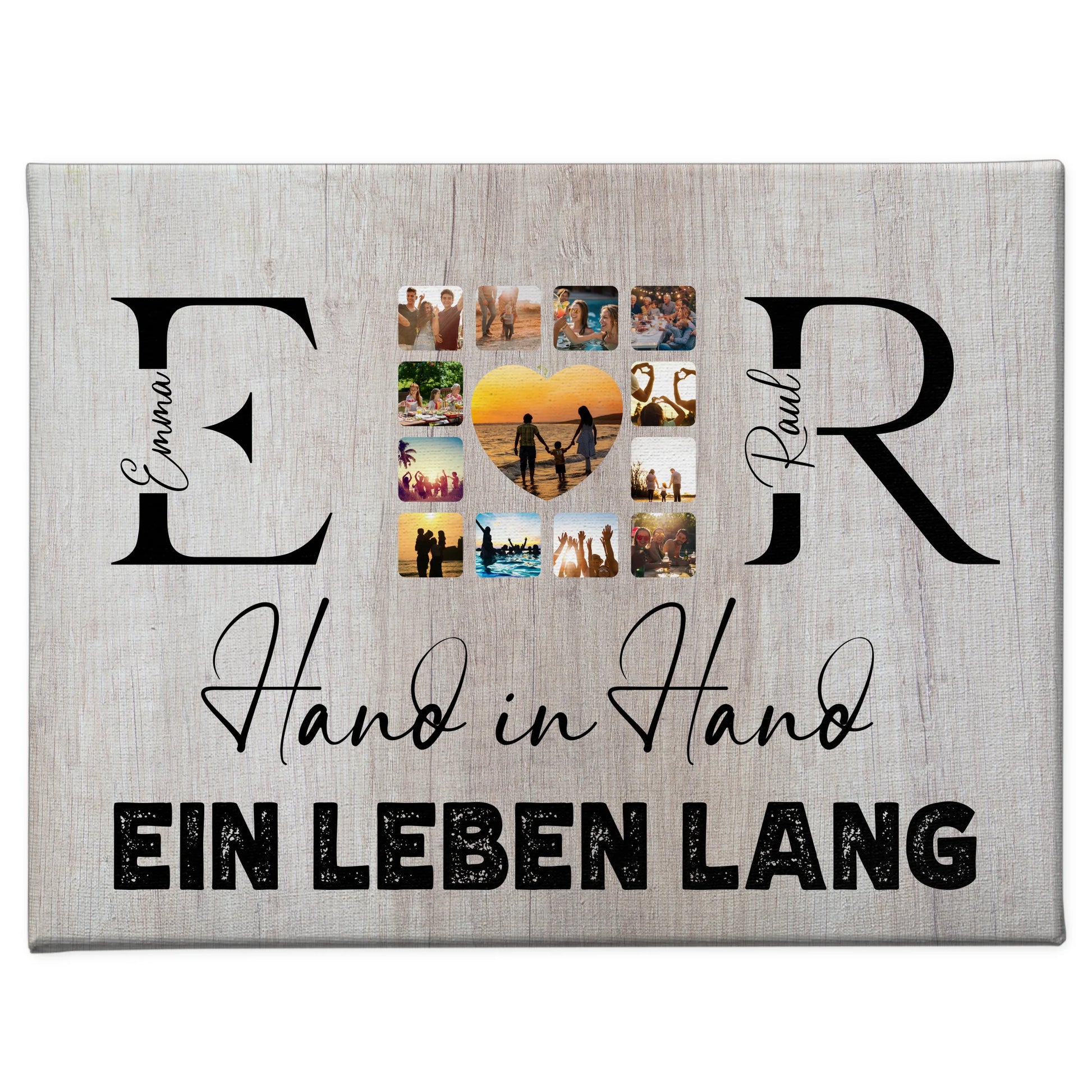 Leinwand Geschenk Personalisiert Mit Initialien Namen und Fotos Hand In Hand Ein Leben Lang 1