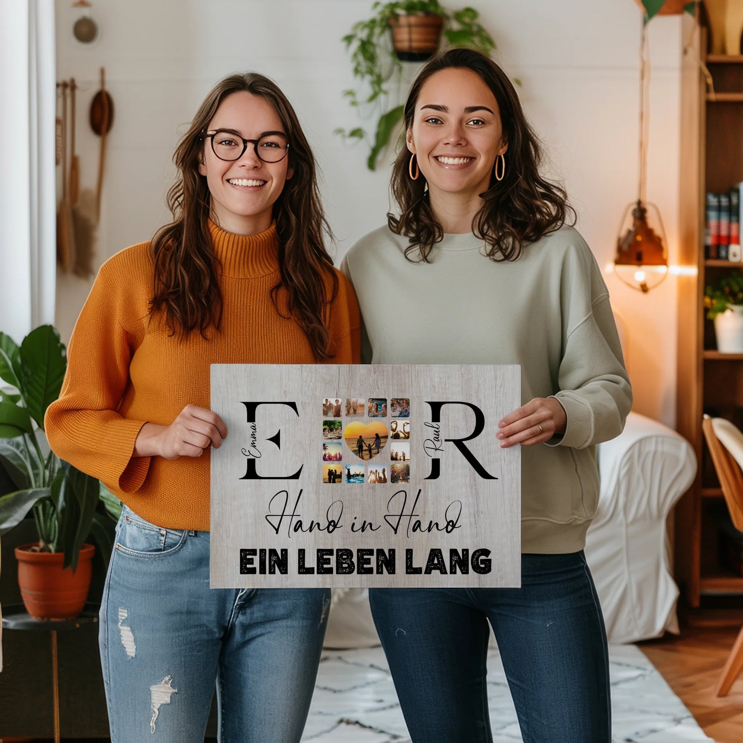 Leinwand Geschenk Personalisiert Mit Initialien Namen und Fotos Hand In Hand Ein Leben Lang 2