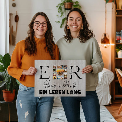 Leinwand Geschenk Personalisiert Mit Initialien Namen und Fotos Hand In Hand Ein Leben Lang 2