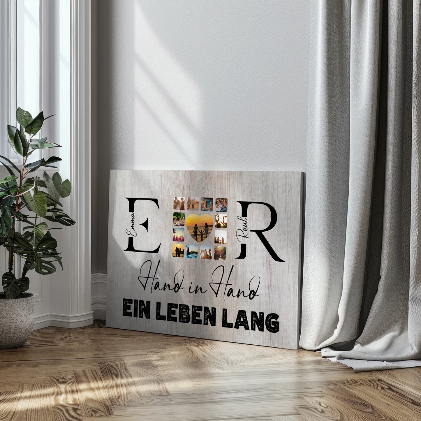 Leinwand Geschenk Personalisiert Mit Initialien Namen und Fotos Hand In Hand Ein Leben Lang 3