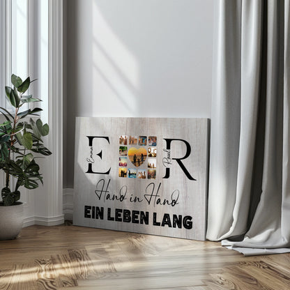 Leinwand Geschenk Personalisiert Mit Initialien Namen und Fotos Hand In Hand Ein Leben Lang 3