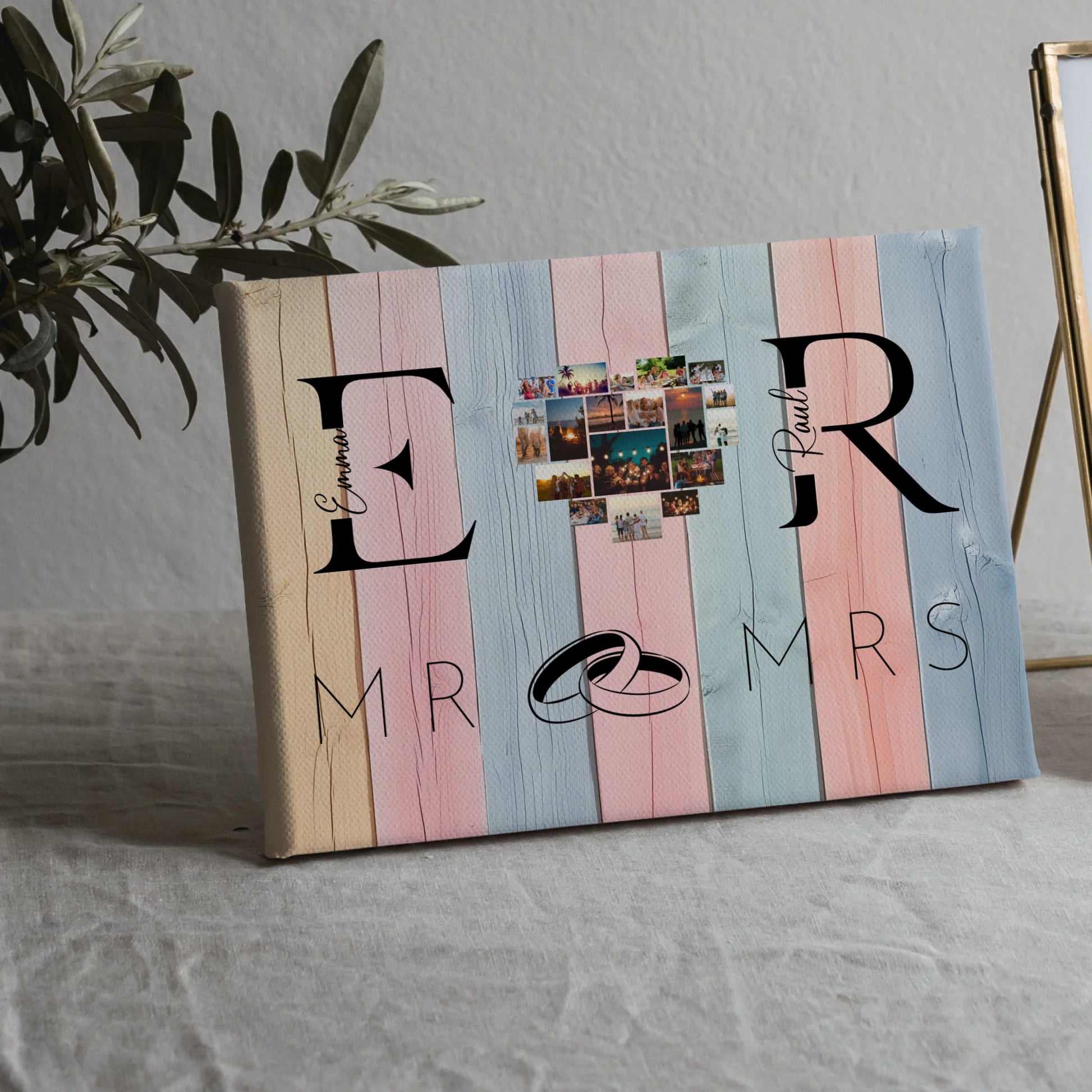 Leinwand personalisiert Mit Initialien Namen und Fotos Mr & Mrs 5