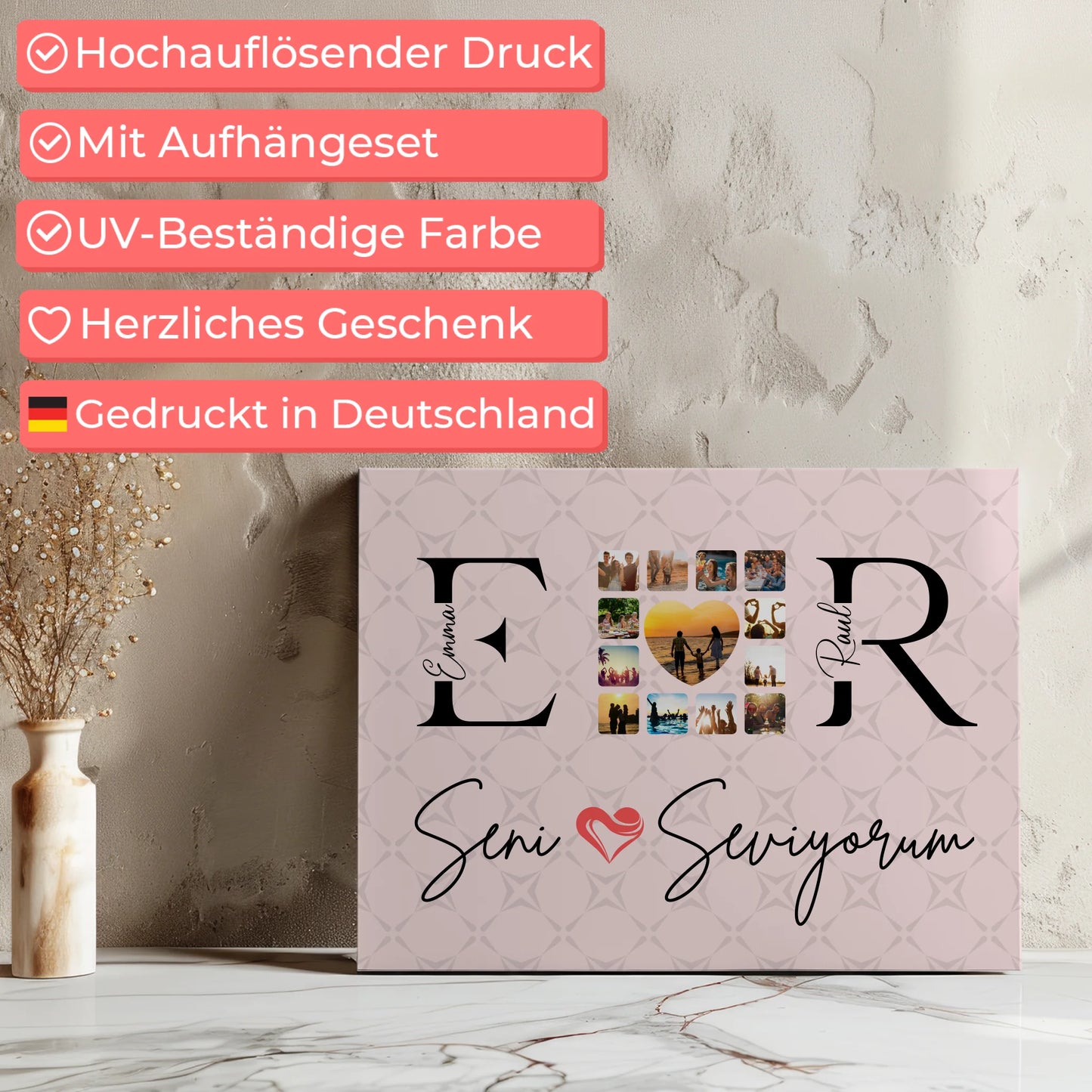 Leinwand Liebe für Paare Mit Namen Initialien und Fotos Seni Seviyorum 7