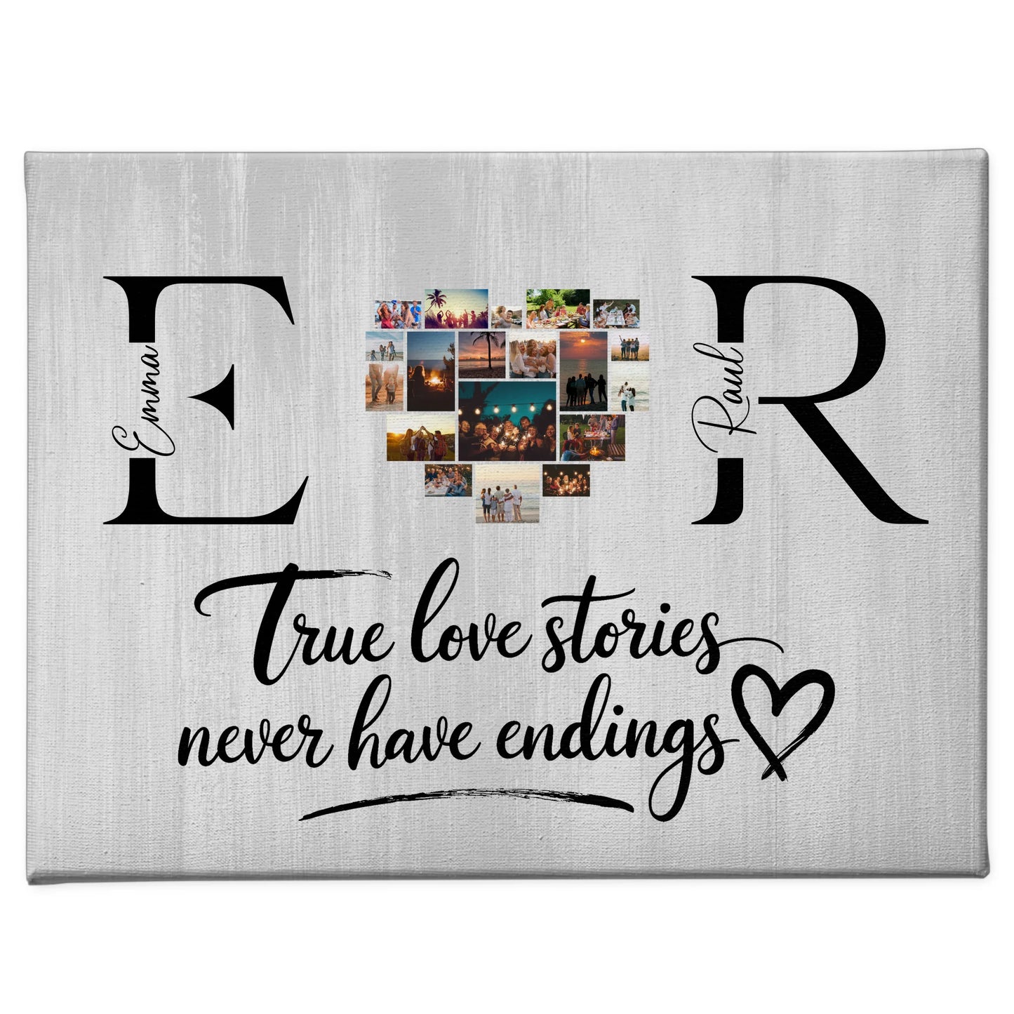 Leinwand Personalisiert für Paare Mit Initialien Namen und Fotos True Love Stories 1