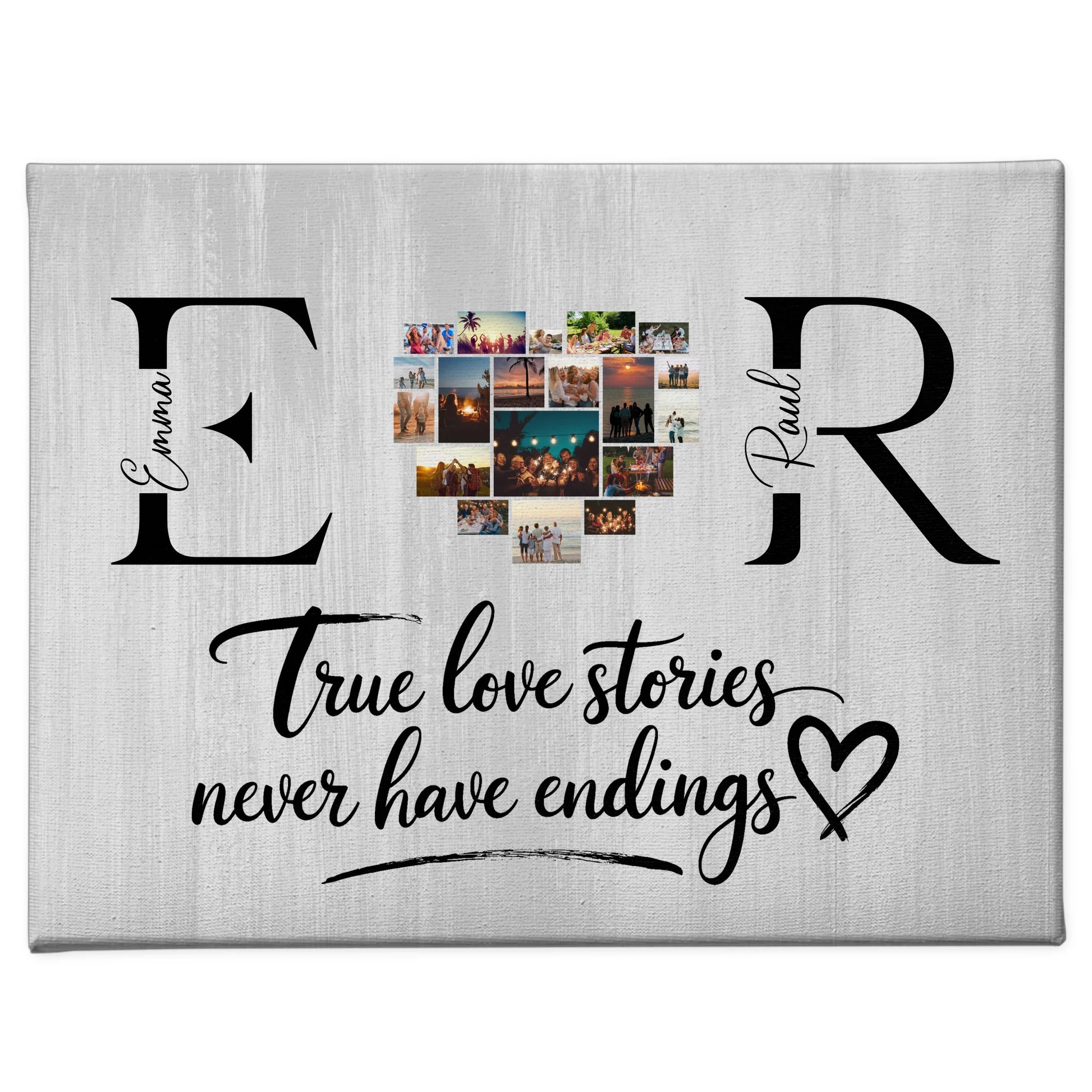 Leinwand Personalisiert für Paare Mit Initialien Namen und Fotos True Love Stories 1