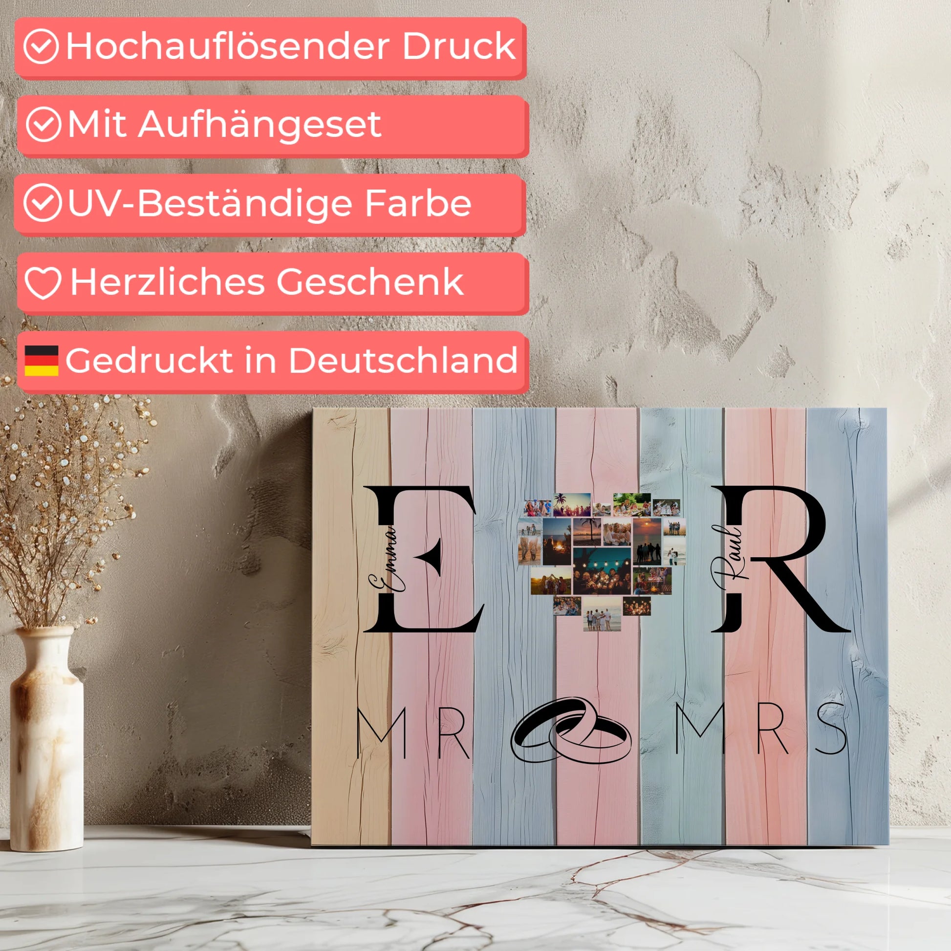 Leinwand personalisiert Mit Initialien Namen und Fotos Mr & Mrs 7