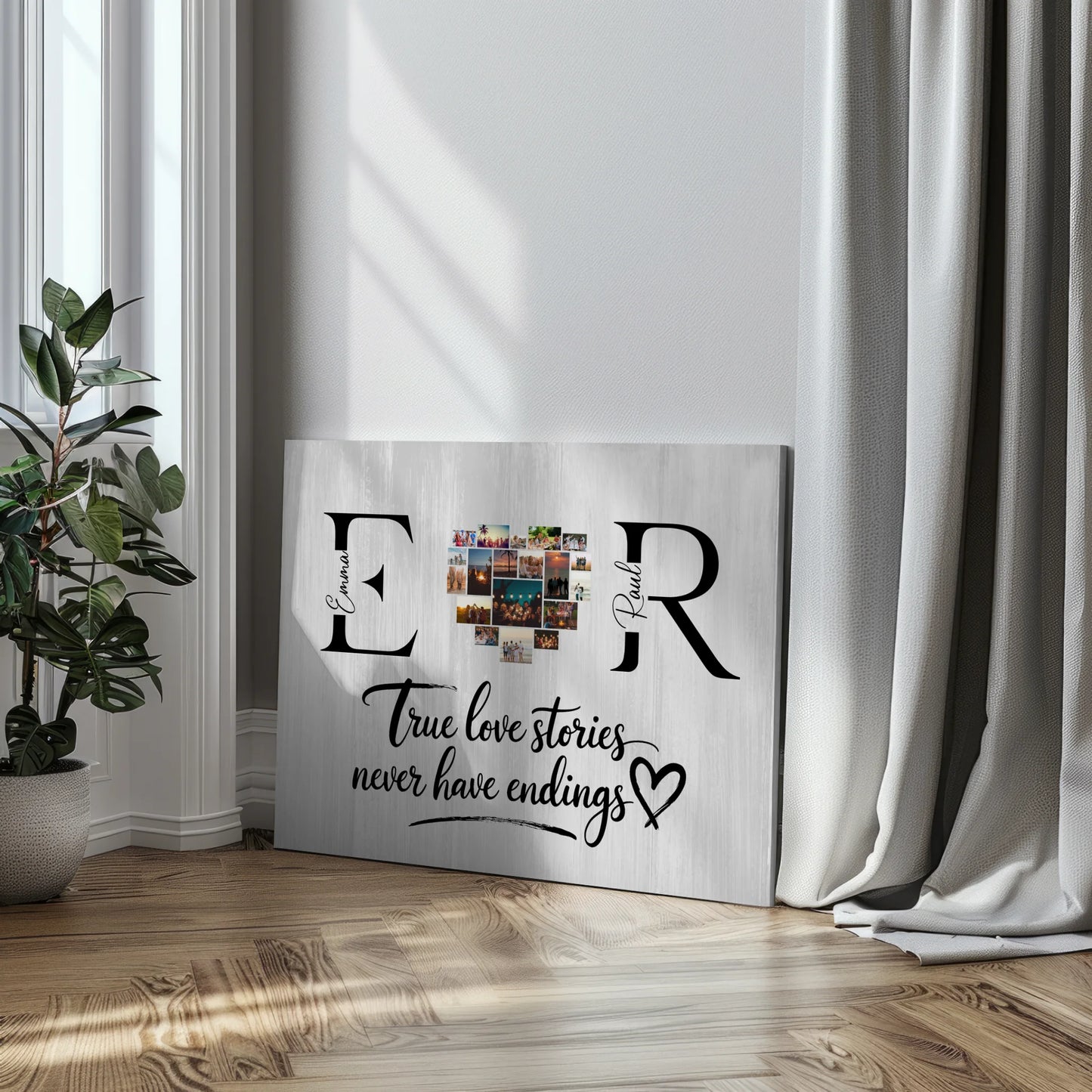 Leinwand Personalisiert für Paare Mit Initialien Namen und Fotos True Love Stories 3