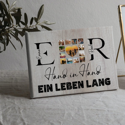 Leinwand Geschenk Personalisiert Mit Initialien Namen und Fotos Hand In Hand Ein Leben Lang 5