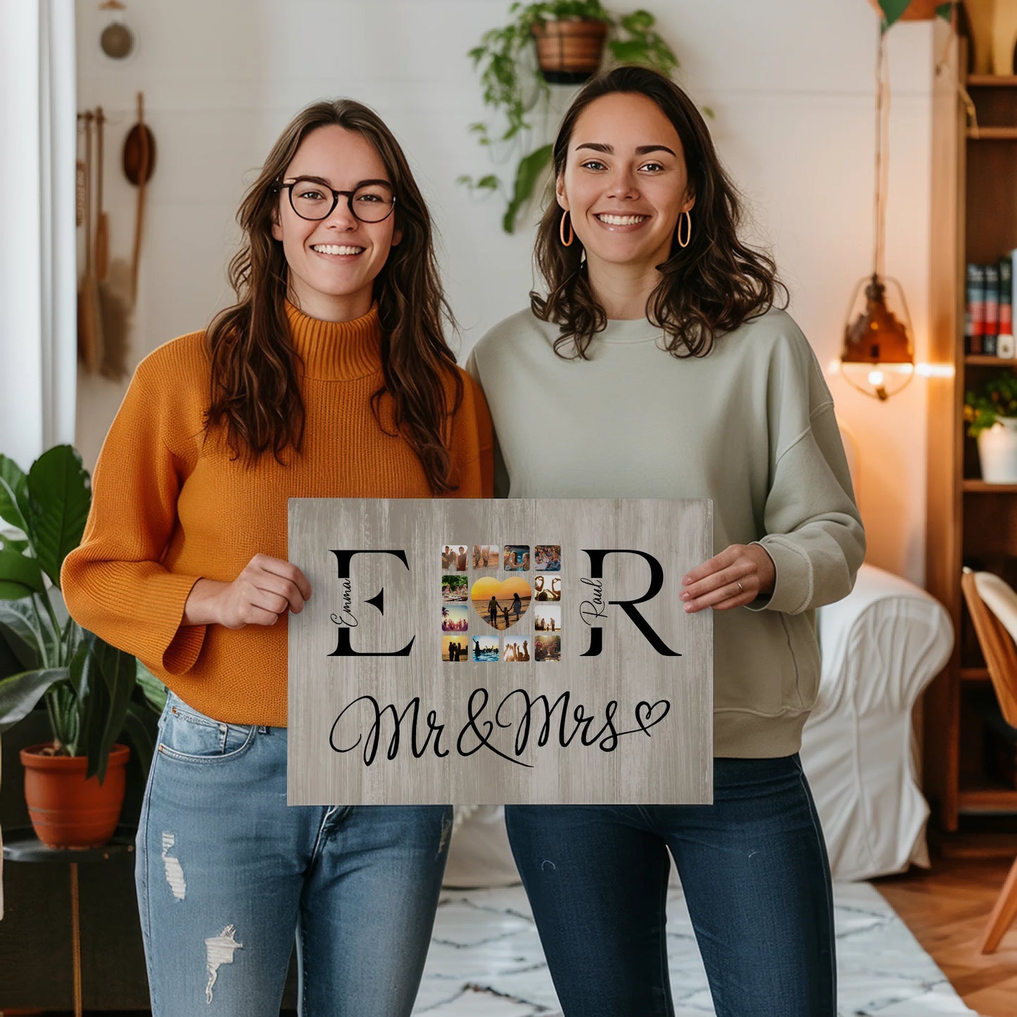 Leinwand Liebe für Paare Mit Fotos Initialien und Fotos Mr & Mrs 2