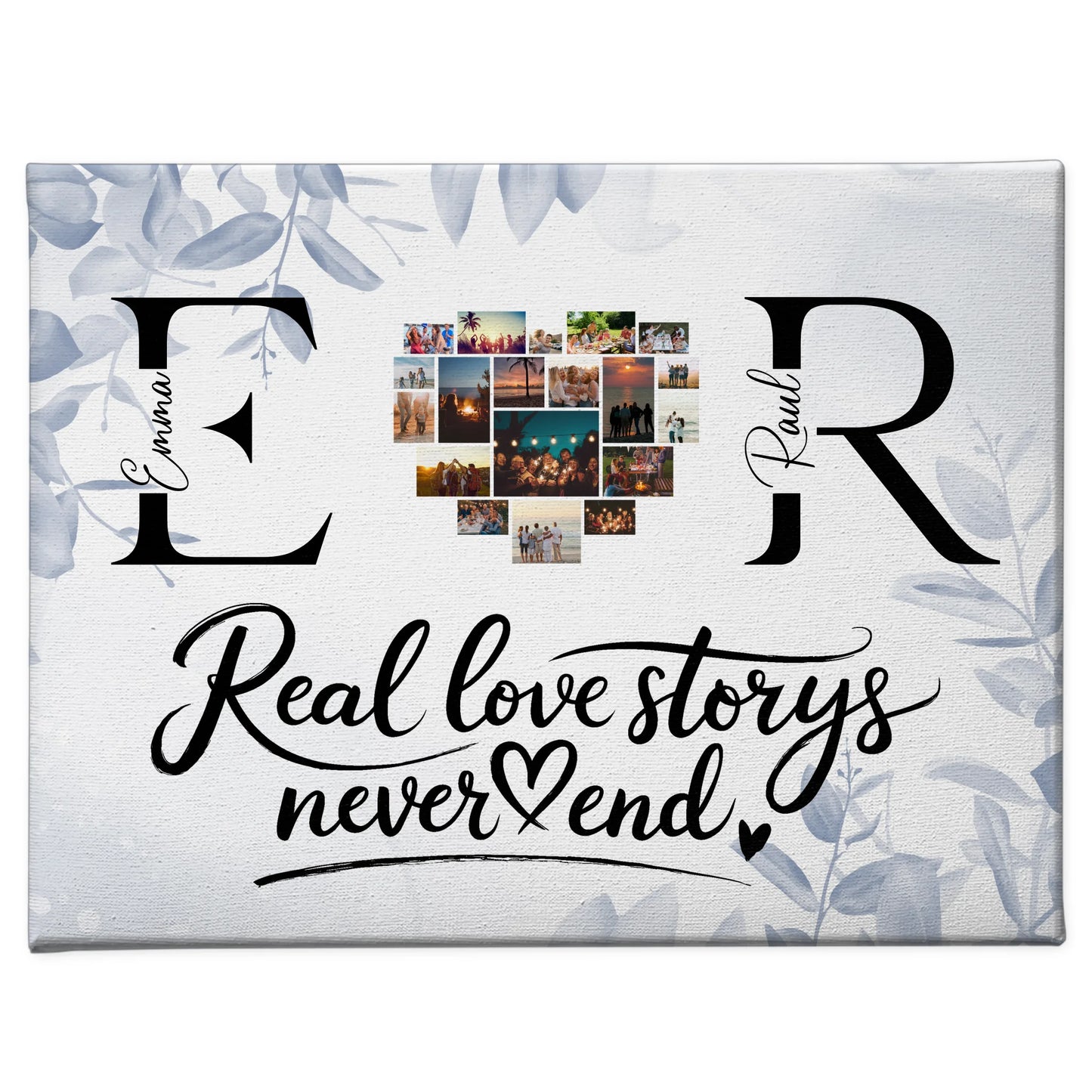 Leinwand personalisiert Mit Namen Initialien und Fotos Real Love Storys Never End 1