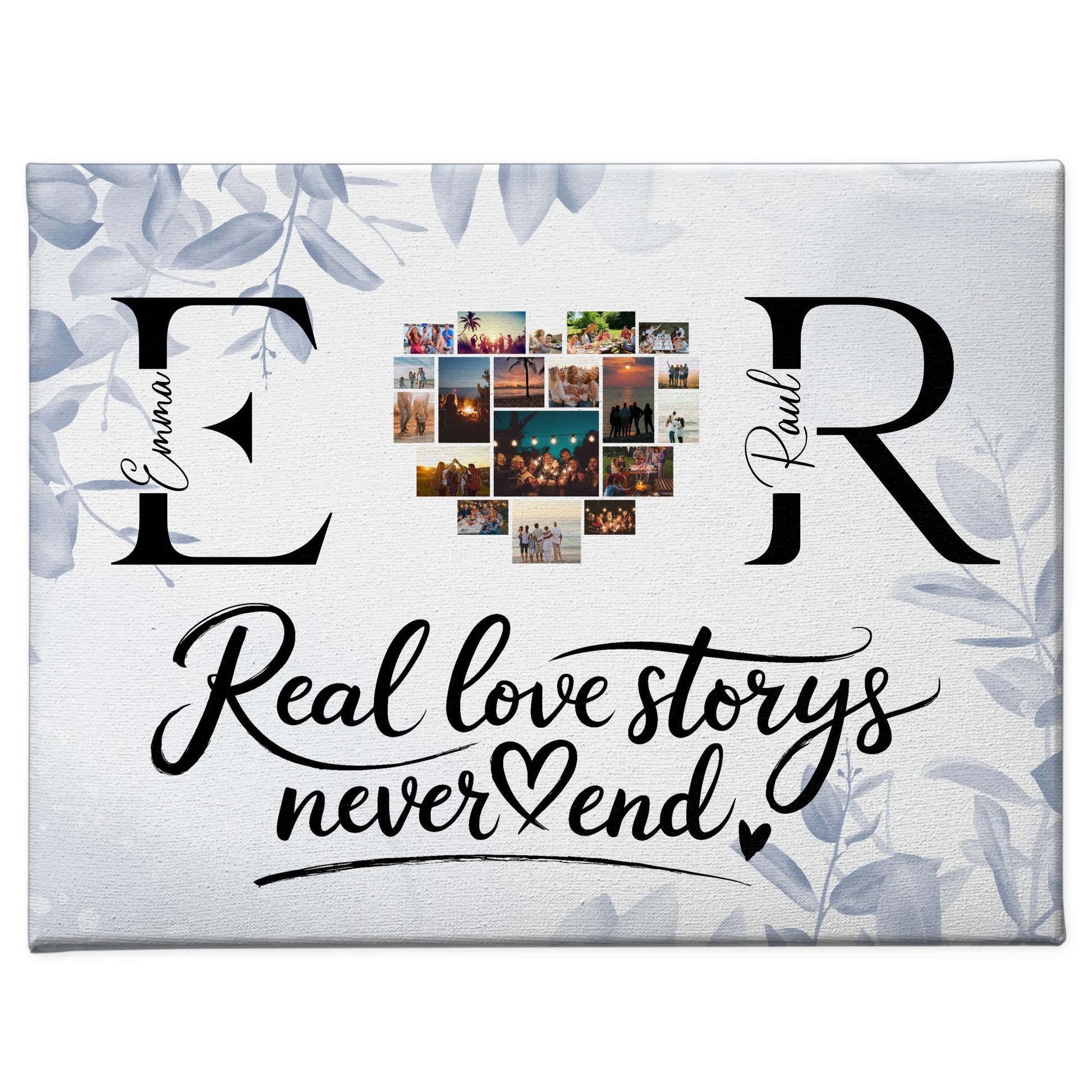 Leinwand personalisiert Mit Namen Initialien und Fotos Real Love Storys Never End 1
