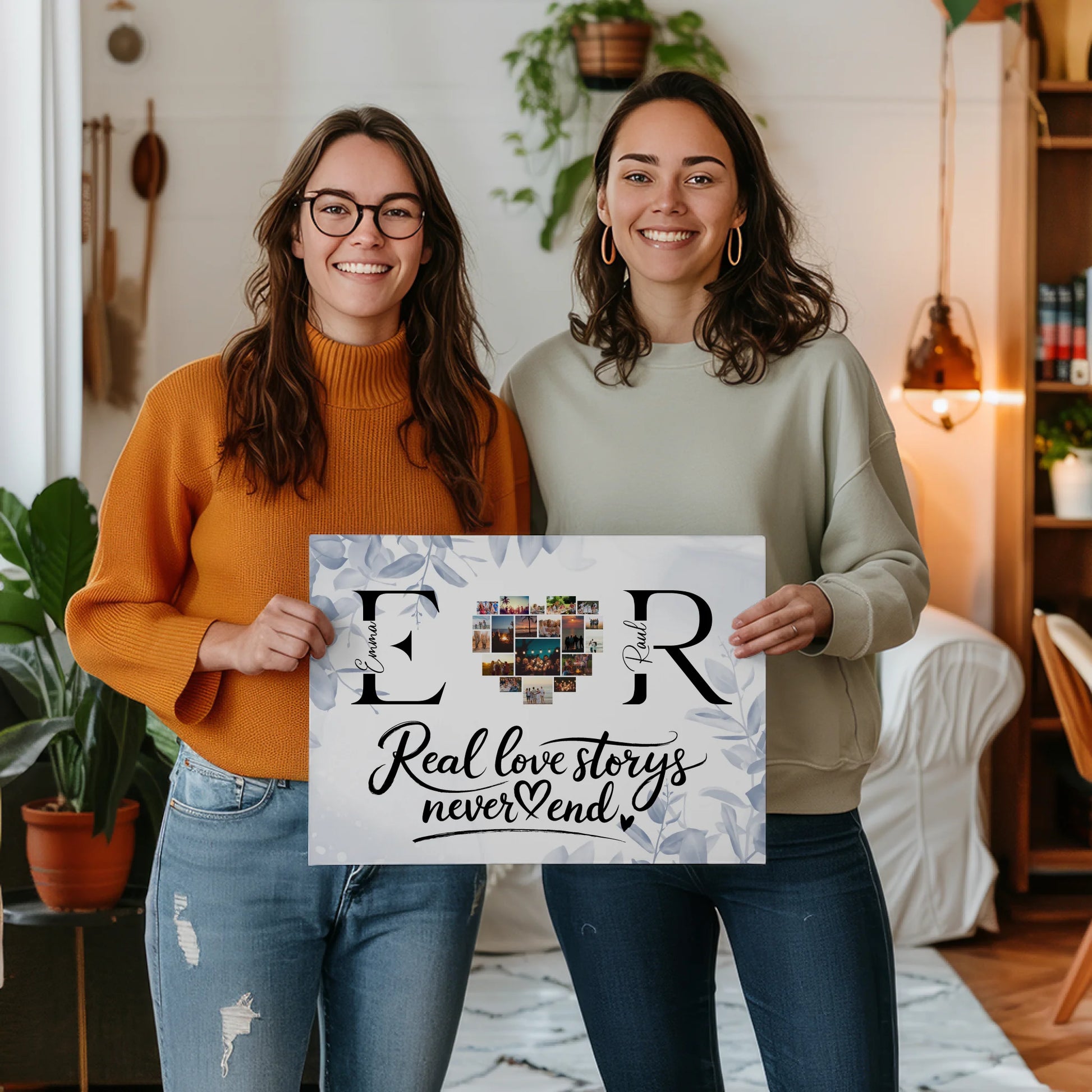 Leinwand personalisiert Mit Namen Initialien und Fotos Real Love Storys Never End 2