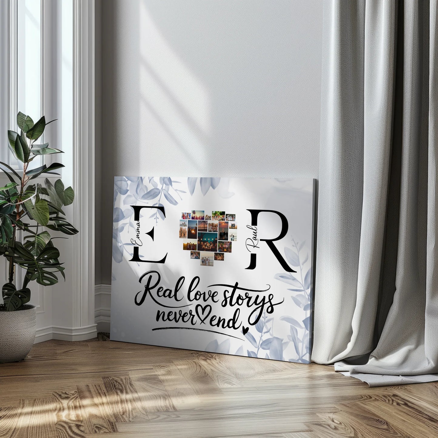 Leinwand personalisiert Mit Namen Initialien und Fotos Real Love Storys Never End 3