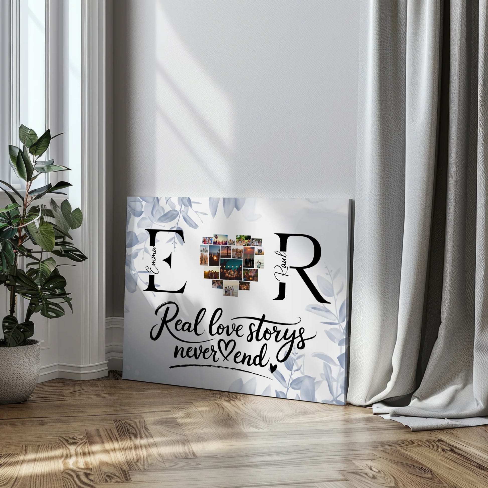 Leinwand personalisiert Mit Namen Initialien und Fotos Real Love Storys Never End 3