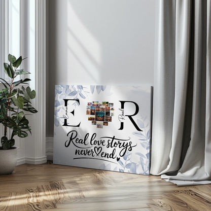 Leinwand personalisiert Mit Namen Initialien und Fotos Real Love Storys Never End 3