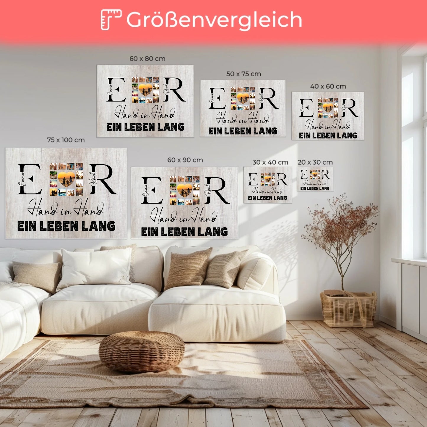 Leinwand Geschenk Personalisiert Mit Initialien Namen und Fotos Hand In Hand Ein Leben Lang 6
