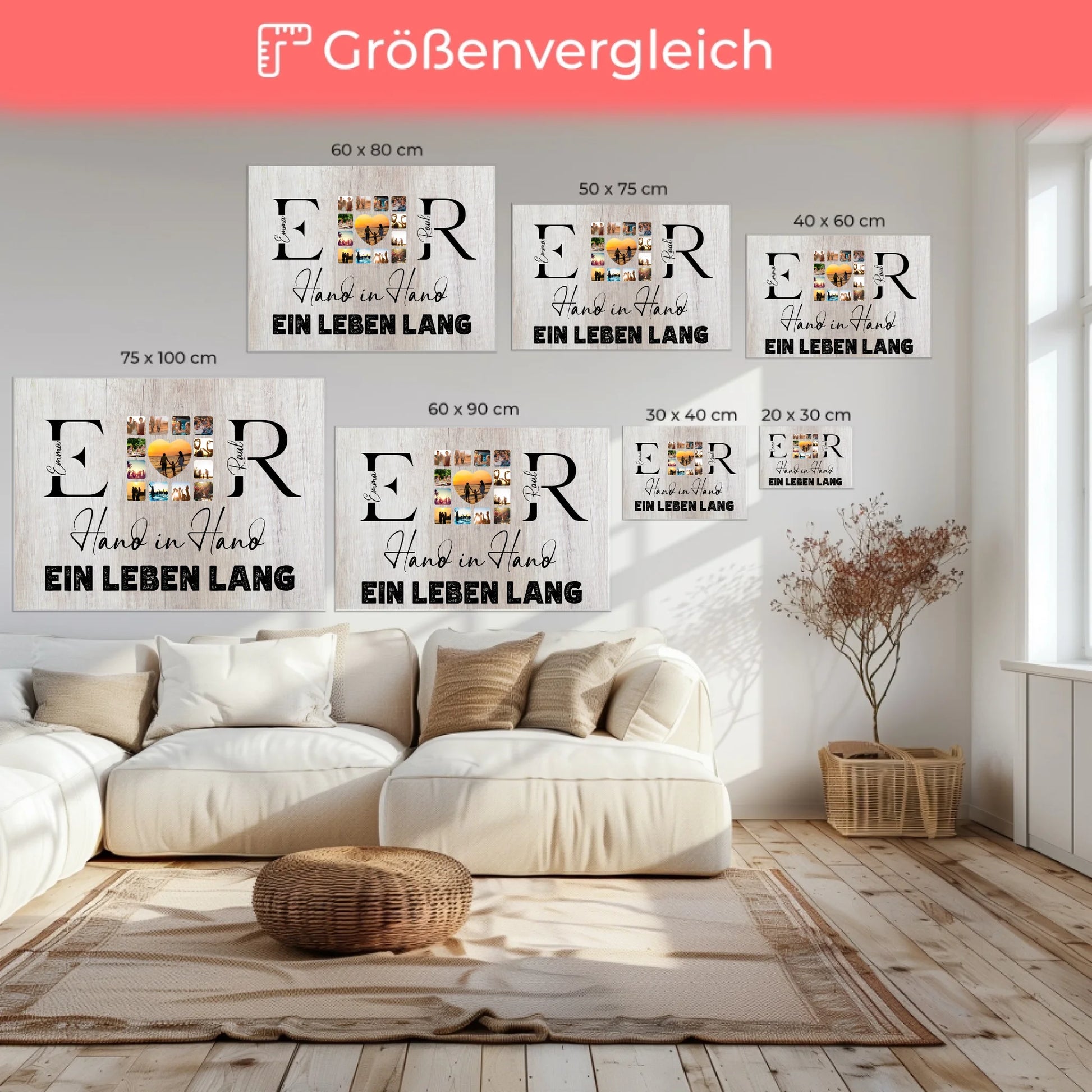 Leinwand Geschenk Personalisiert Mit Initialien Namen und Fotos Hand In Hand Ein Leben Lang 6