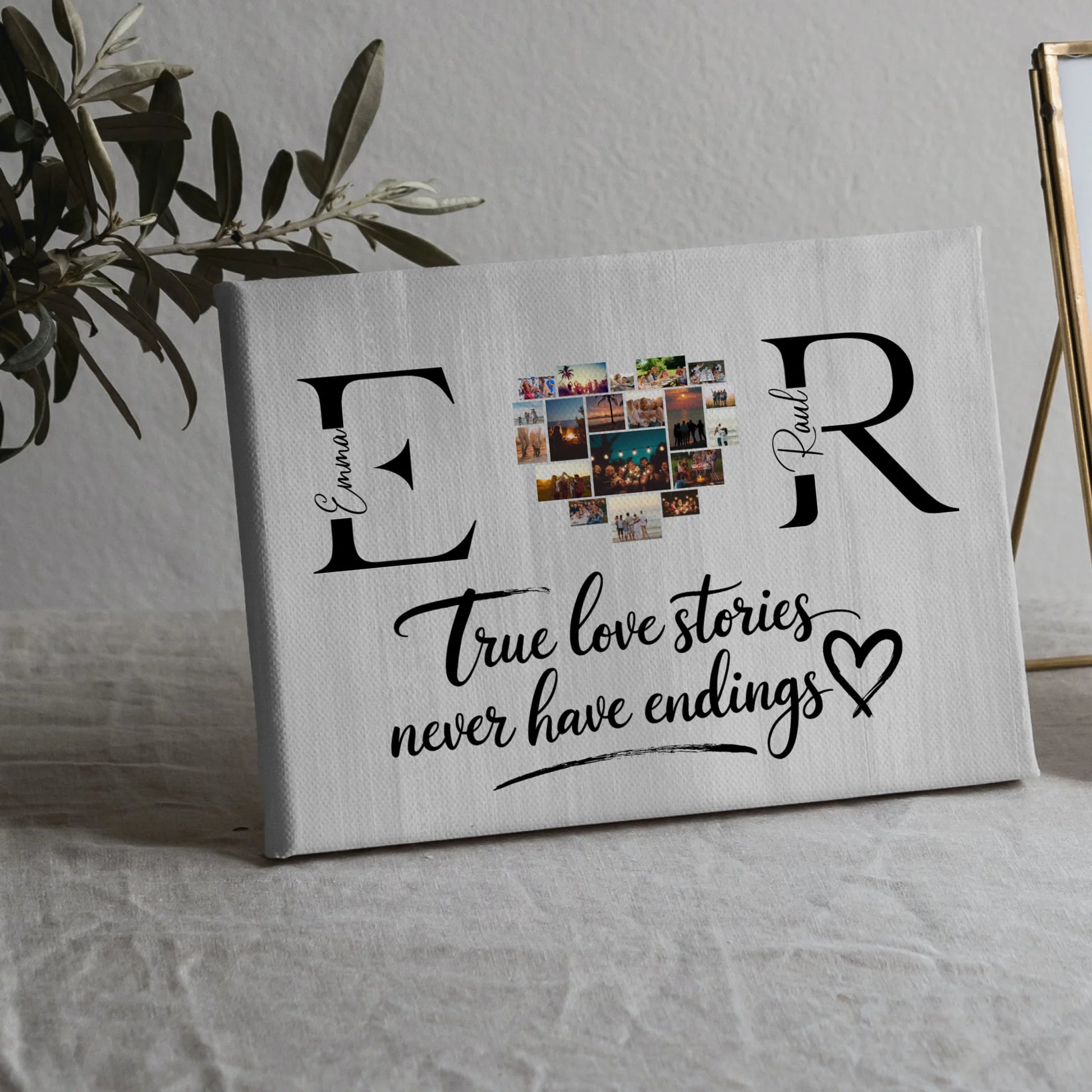 Leinwand Personalisiert für Paare Mit Initialien Namen und Fotos True Love Stories 5