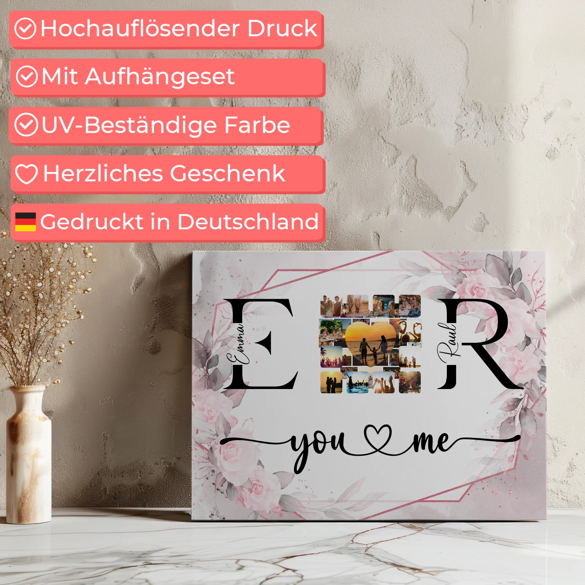 Paar Leinwand für Schatz Mit Namen Initialien und Fotos You & Me 7