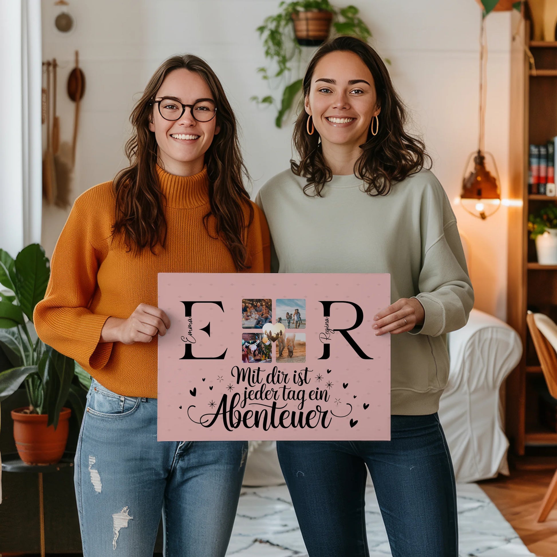 Beste Freundinnen Leinwand mit Initialien Namen und Fotos Geschenk 2