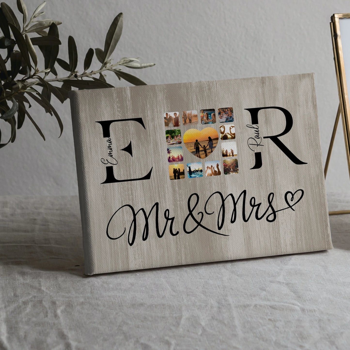 Leinwand Liebe für Paare Mit Fotos Initialien und Fotos Mr & Mrs 5