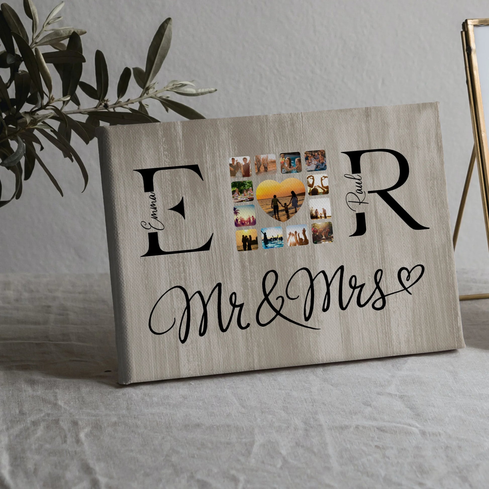 Leinwand Liebe für Paare Mit Fotos Initialien und Fotos Mr & Mrs 5