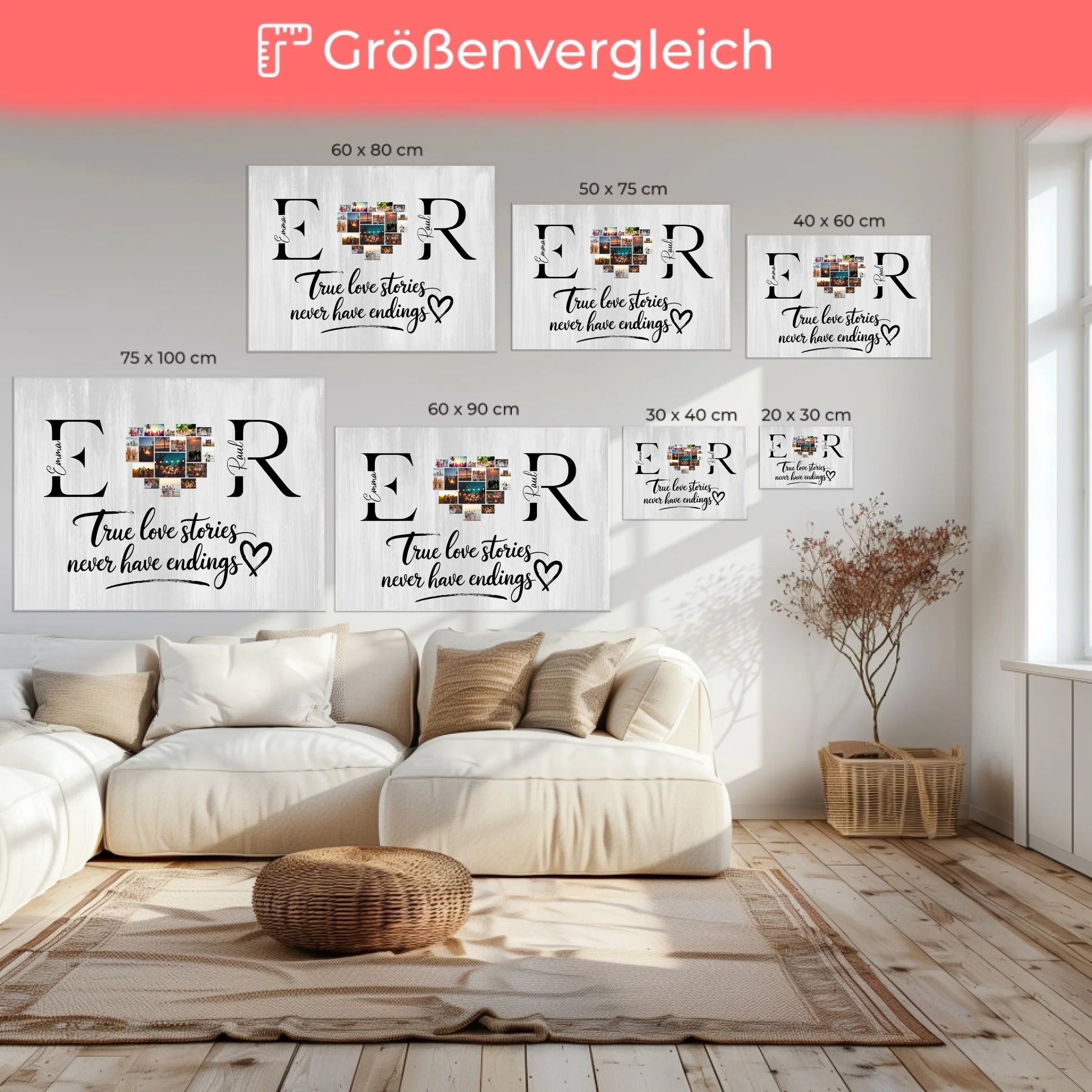 Leinwand Personalisiert für Paare Mit Initialien Namen und Fotos True Love Stories 6