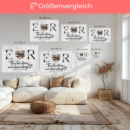 Leinwand Personalisiert für Paare Mit Initialien Namen und Fotos True Love Stories 6