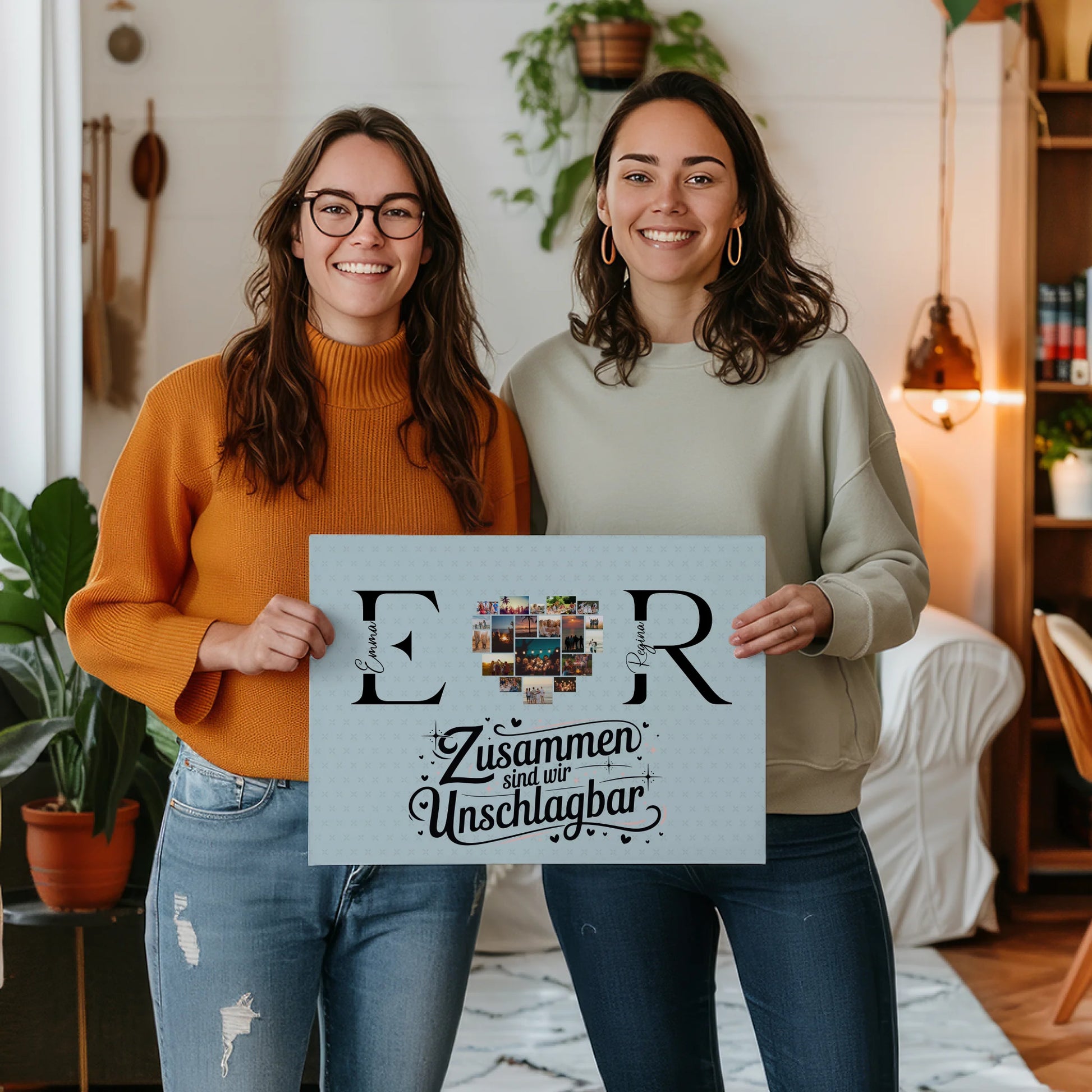 Freundinnen Leinwand mit Fotos Initialien und Namen Personalisiert 2