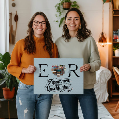 Freundinnen Leinwand mit Fotos Initialien und Namen Personalisiert 2