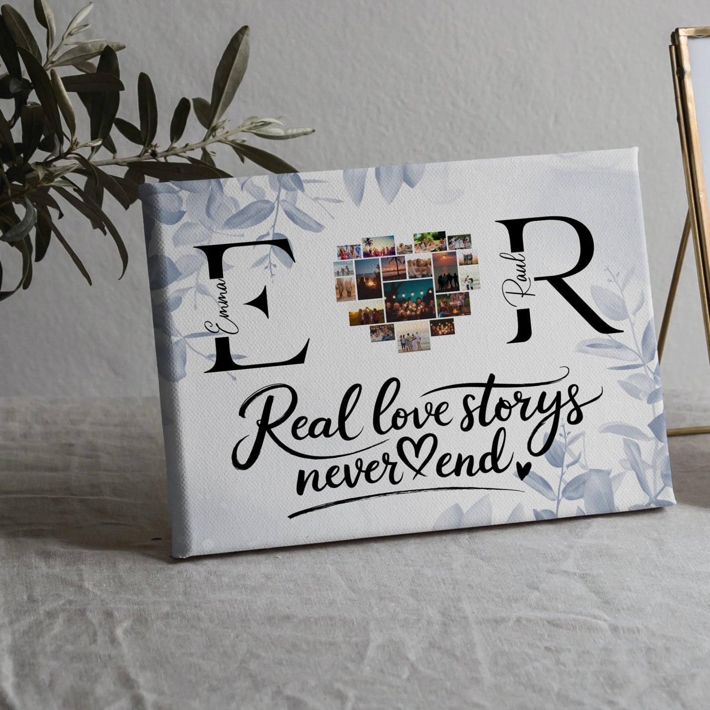 Leinwand personalisiert Mit Namen Initialien und Fotos Real Love Storys Never End 5