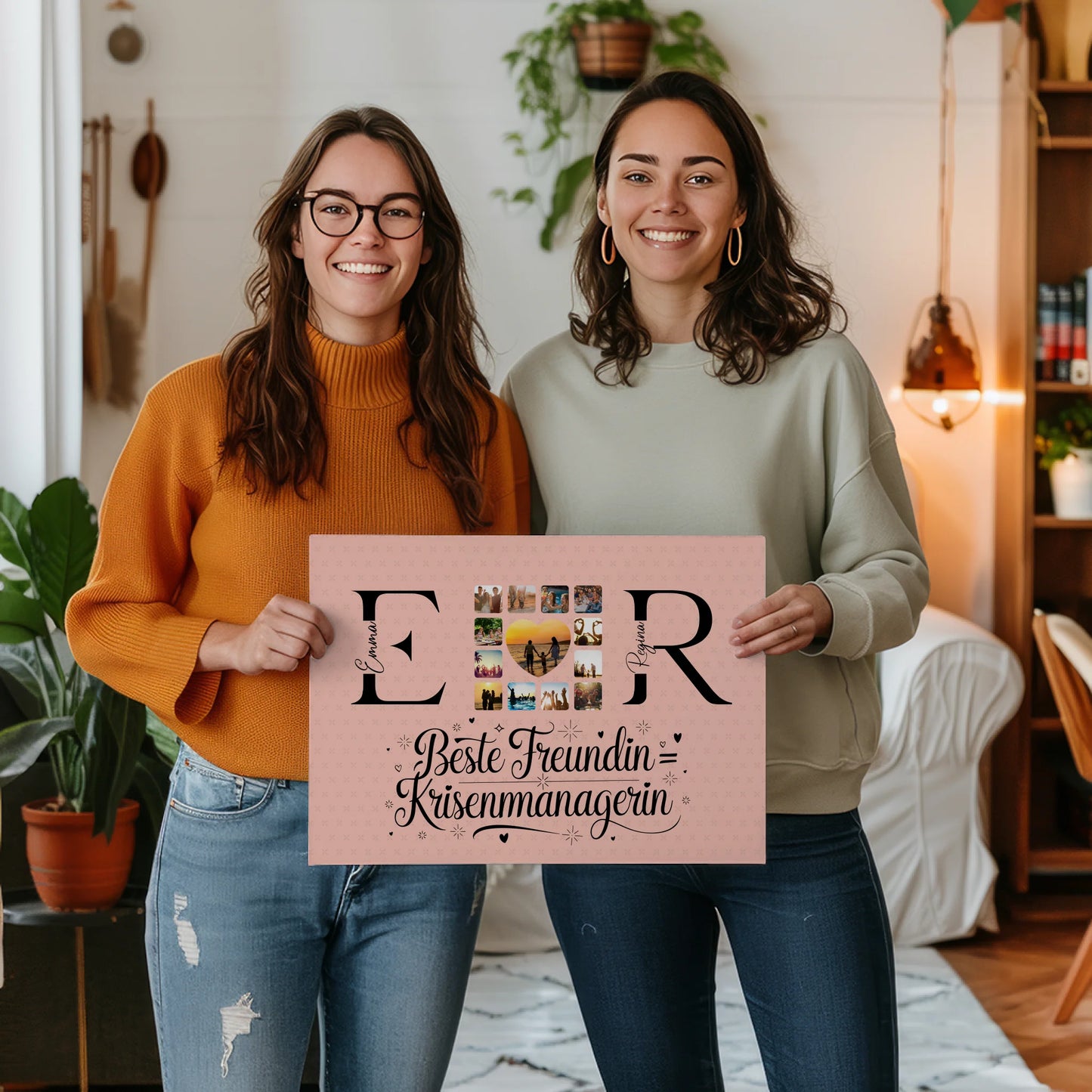 Freundinnen Leinwand Personalisiert mit Fotos Namen und Initialien Geschenk 2