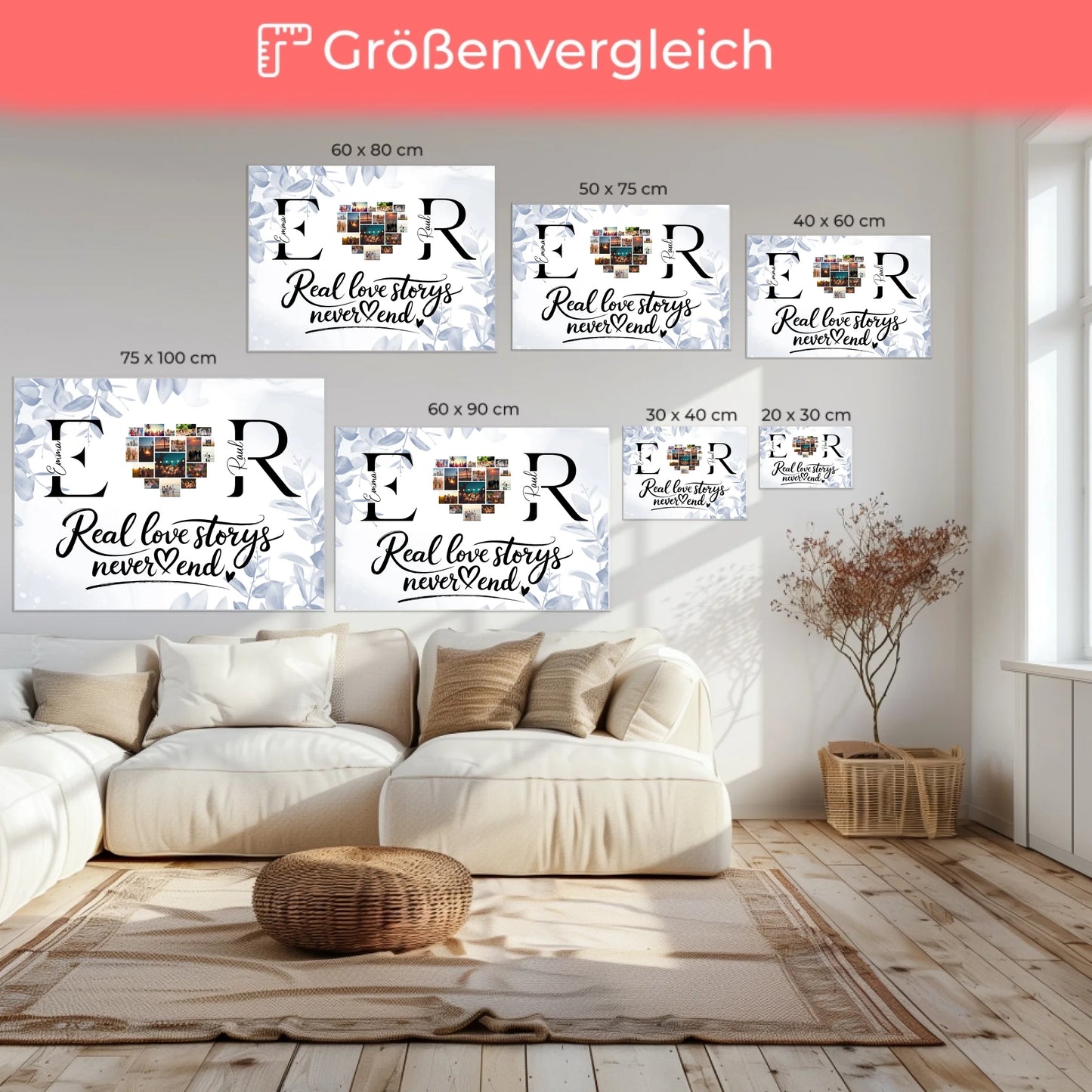 Leinwand personalisiert Mit Namen Initialien und Fotos Real Love Storys Never End 6