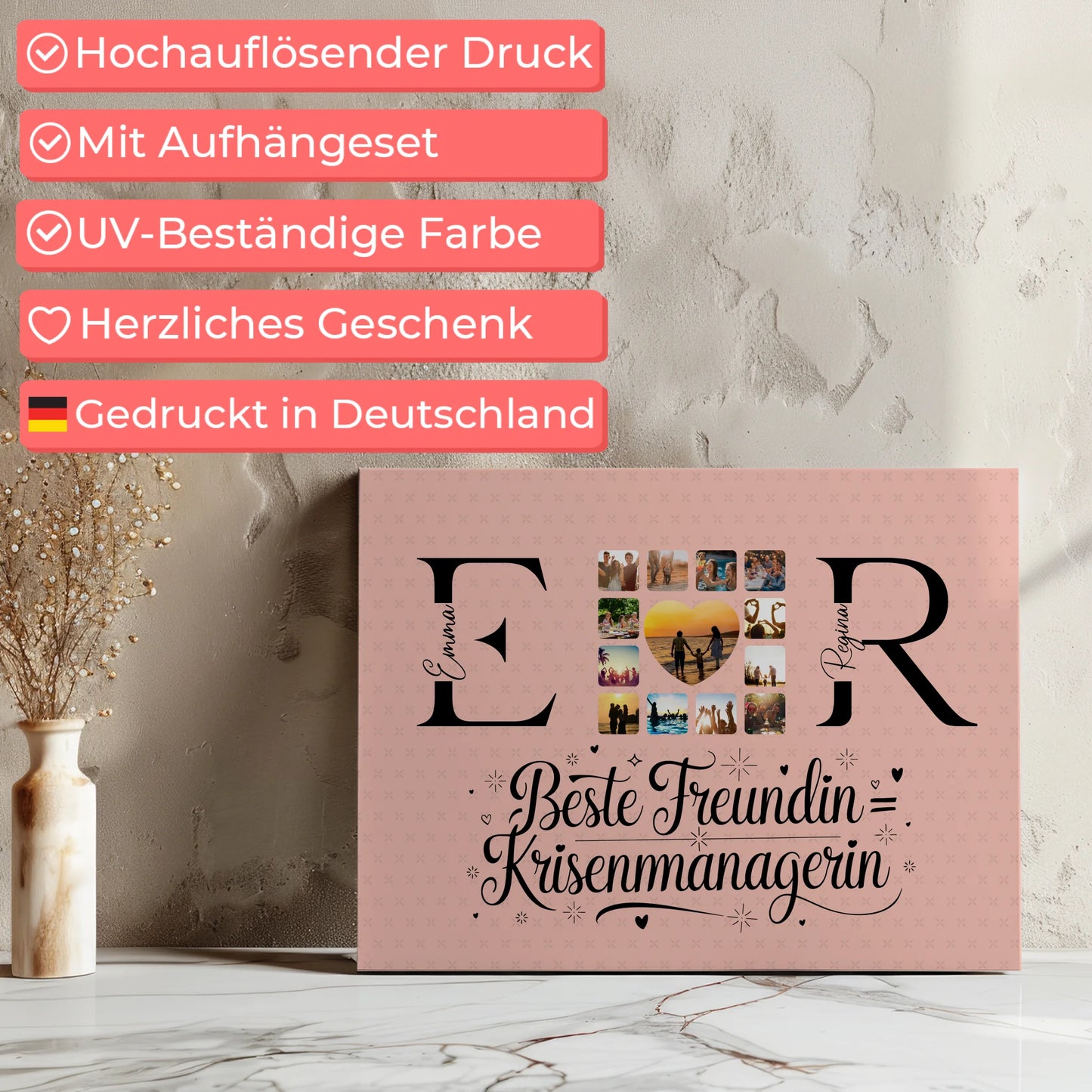 Freundinnen Leinwand Personalisiert mit Fotos Namen und Initialien Geschenk 7