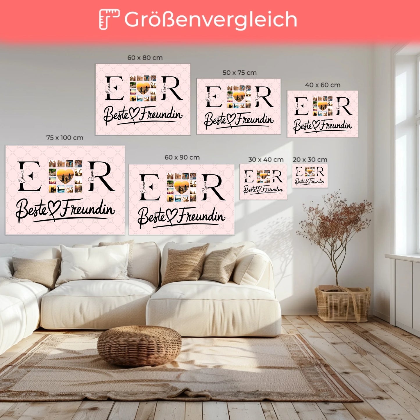 Beste Freundinnen Leinwand Personalisiert mit Fotos Namen und Initialien Geschenk 6