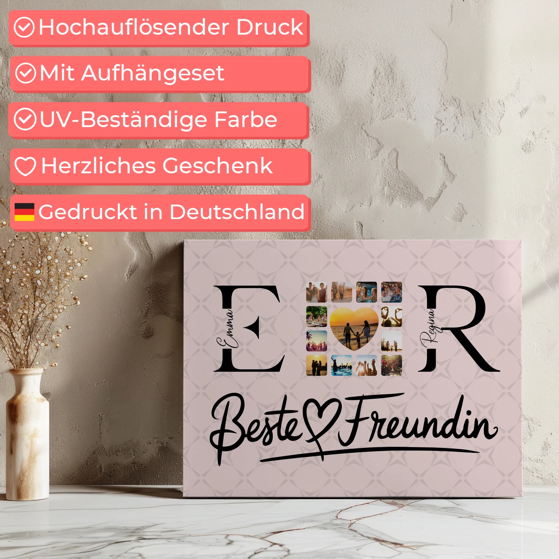 Beste Freundinnen Leinwand Personalisiert mit Fotos Namen und Initialien Geschenk 7