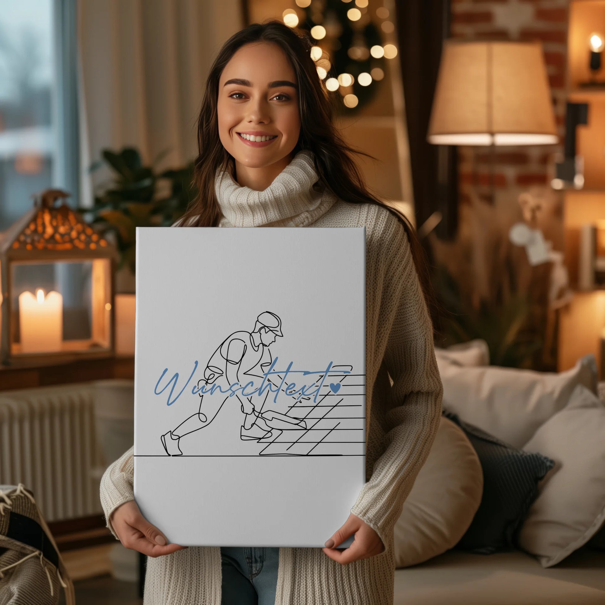 Lineart Leinwand Personalisiert Dachdecker Geschenk Sohn & Bruder 2